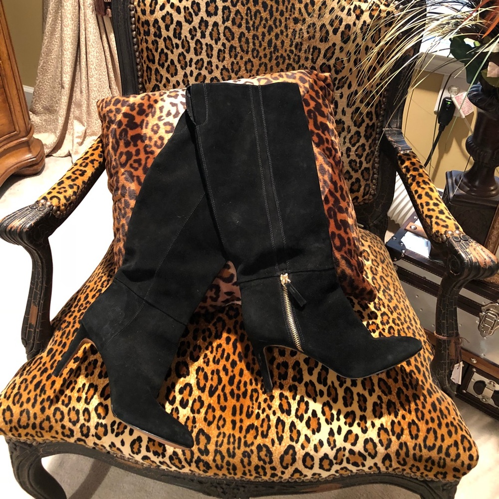 NIB Nine West black suede knee high boots